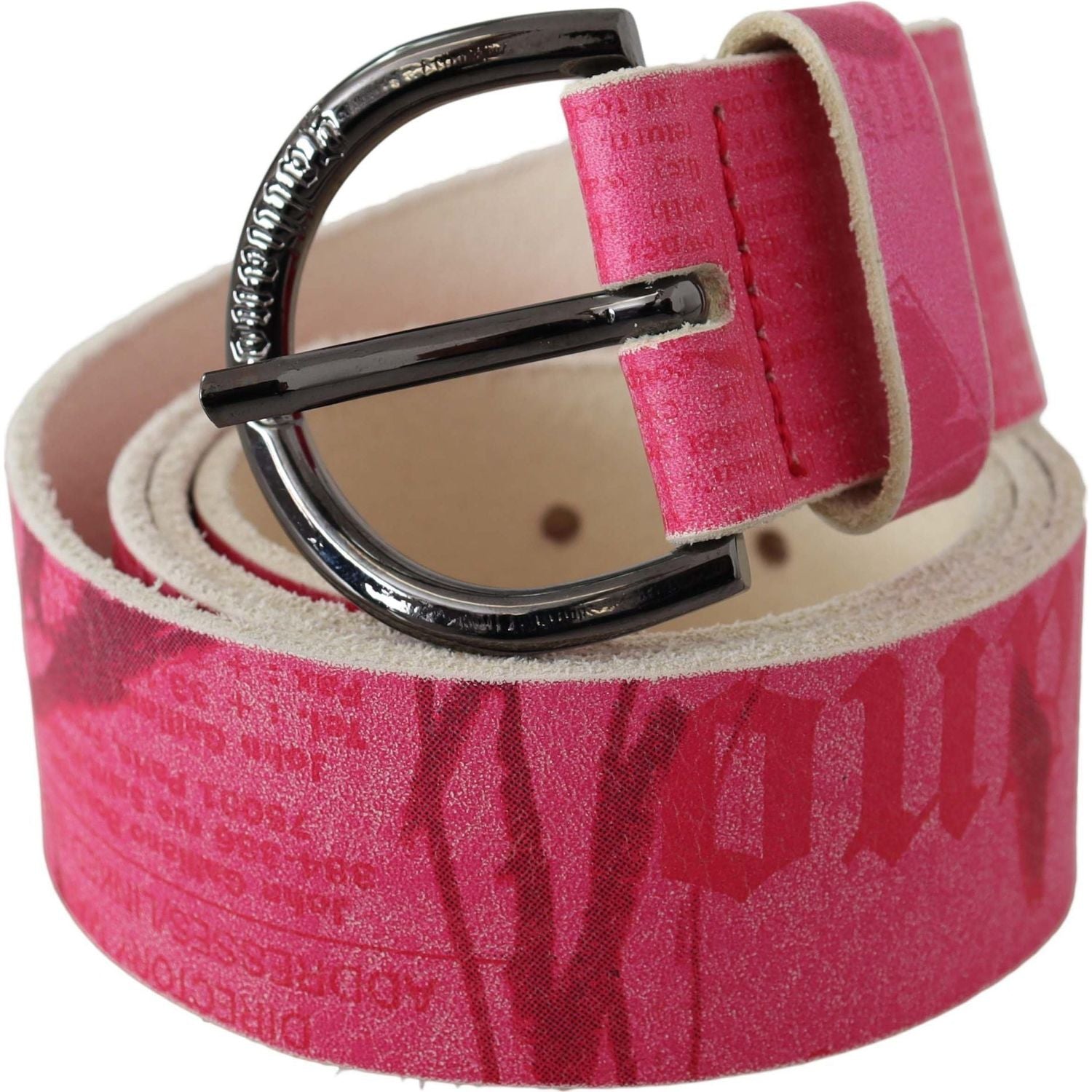 John Galliano Pink Leather Letter Logo Design Round Buckle Belt