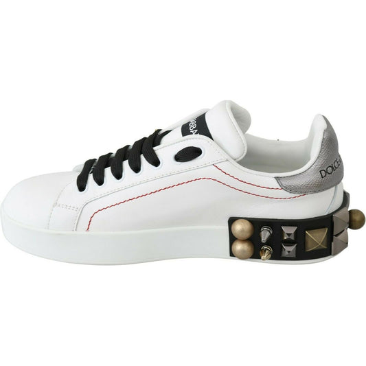 Dolce & Gabbana White Leather Crystal Roses Floral Sneakers Shoes LA6691-35