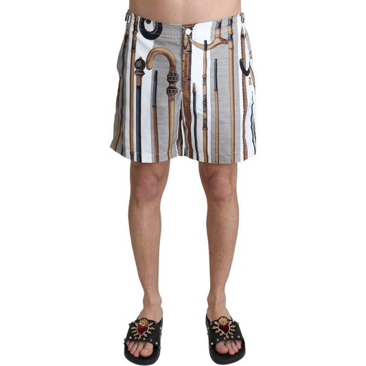 Dolce & Gabbana White Walking Stick Beachwear Shorts Swimshorts