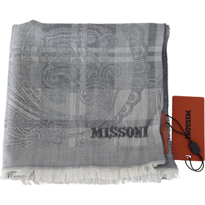 Missoni Gray Floral Wool Unisex Neck Wrap Fringes Scarf