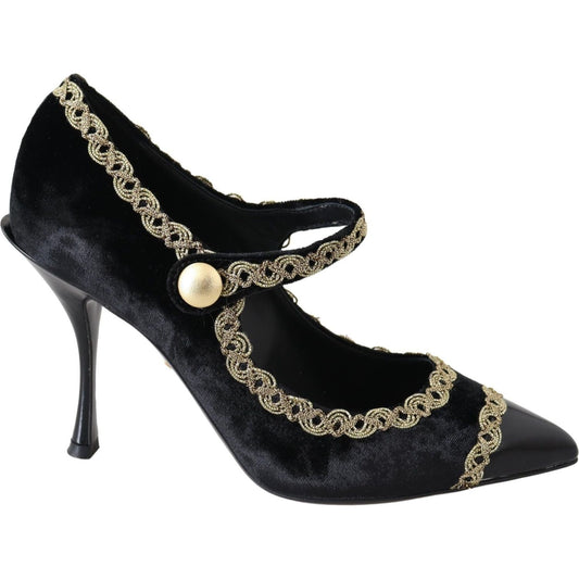 Dolce & Gabbana Elegant Velvet Patent Embroidered Pumps Dolce & Gabbana Black