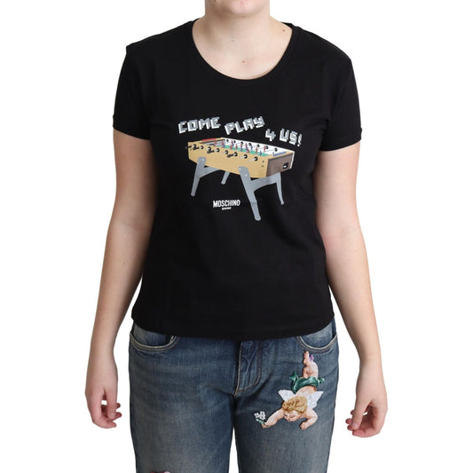 Moschino Black Cotton Come Play 4 Us Print Tops T-shirt 1728,67345645728,Black,Clothing,IT40|S,IT42|M,IT44|L,Material: 100% Cotton,Moschino,New with tags,T-Shirts - Clothing,T-Shirts - T-Shirts - Clothing,Tops & T-Shirts - Women - Clothing,Women,Women - C