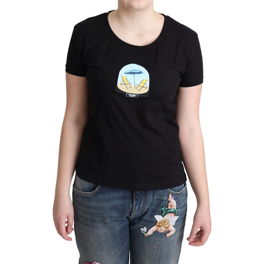 Moschino Black Printed Cotton Short Sleeves T-shirt 1728,67345645728,Black,Clothing,IT40|S,Material: 100% Cotton,Moschino,New with tags,T-Shirts - Clothing,T-Shirts - T-Shirts - Clothing,Tops & T-Shirts - Women - Clothing,Women,Women - Clothing