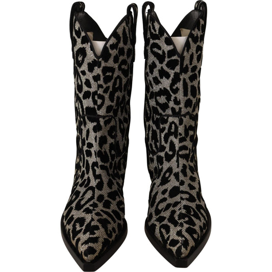Dolce & Gabbana Elegant Leopard Print Mid Calf Boots Dolce & Gabbana Black