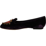 Dolce & Gabbana Chic Purple Velvet Loafers with Heart Detail Dolce & Gabbana Black