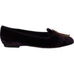 Dolce & Gabbana Chic Purple Velvet Loafers with Heart Detail Dolce & Gabbana Black