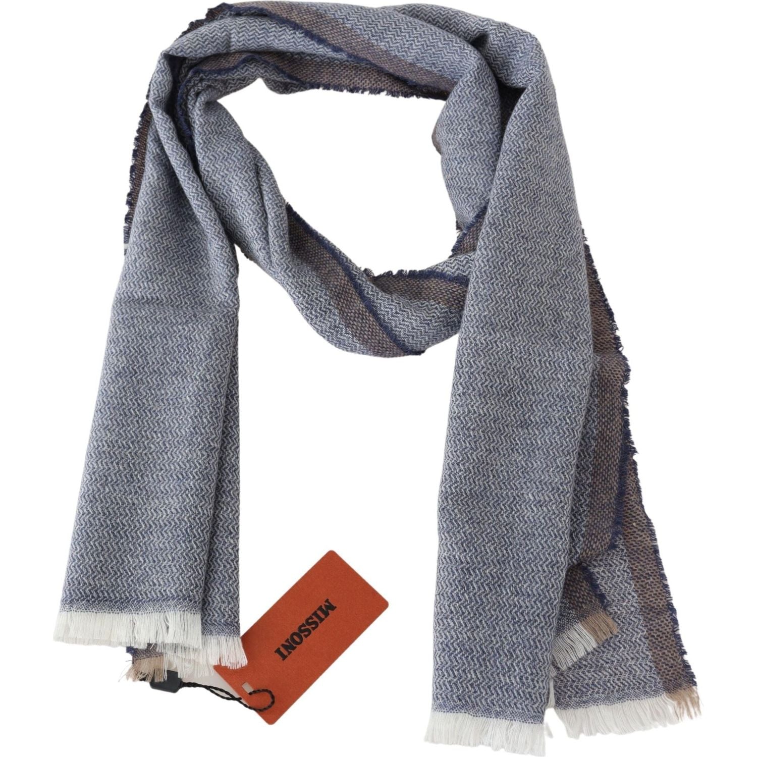 Missoni Gray Striped Wool Unisex Neck Wrap Fringes Scarf