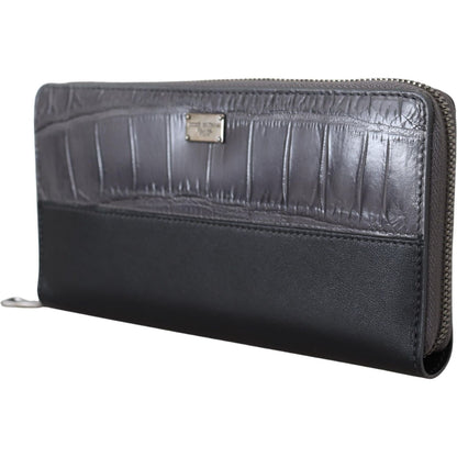 Dolce & Gabbana Black Zip Around Continental Clutch Leather Wallet
