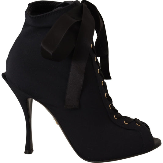 Dolce & Gabbana Elegant Ankle Open Toe Heel Boots Dolce & Gabbana Black