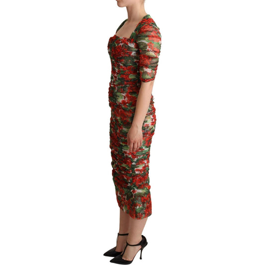 Dolce & Gabbana Elegant Red Floral Midi Sheath Dress WOMAN DRESSES Dolce & Gabbana Dark Olive Green