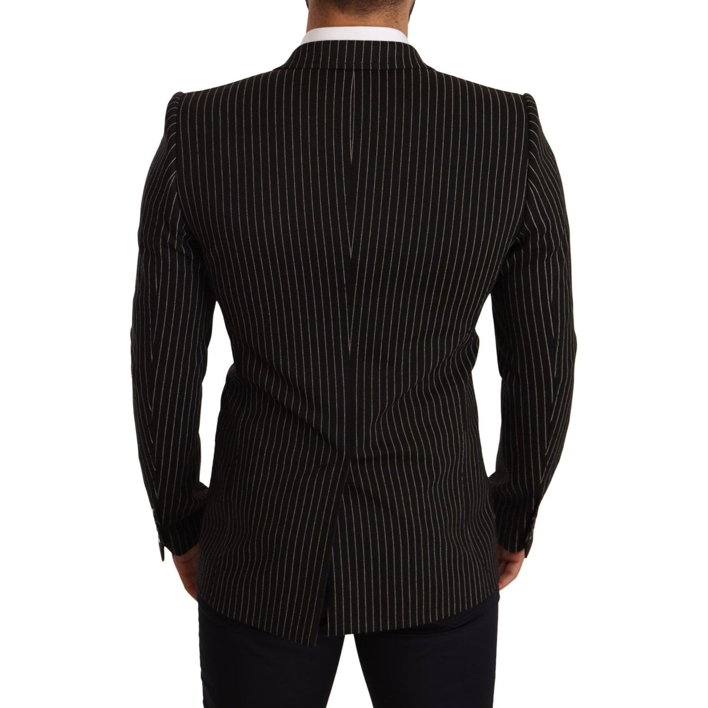 Dolce & Gabbana Dark Gray White Striped Slim Fit Coat Blazer