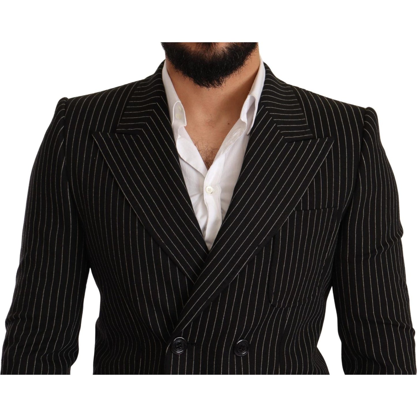 Dolce & Gabbana Dark Gray White Striped Slim Fit Coat Blazer