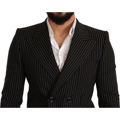 Dolce & Gabbana Dark Gray White Striped Slim Fit Coat Blazer