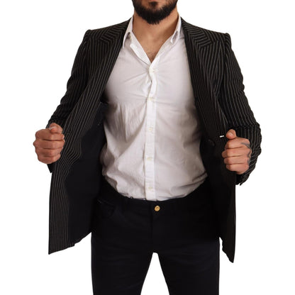 Dolce & Gabbana Dark Gray White Striped Slim Fit Coat Blazer
