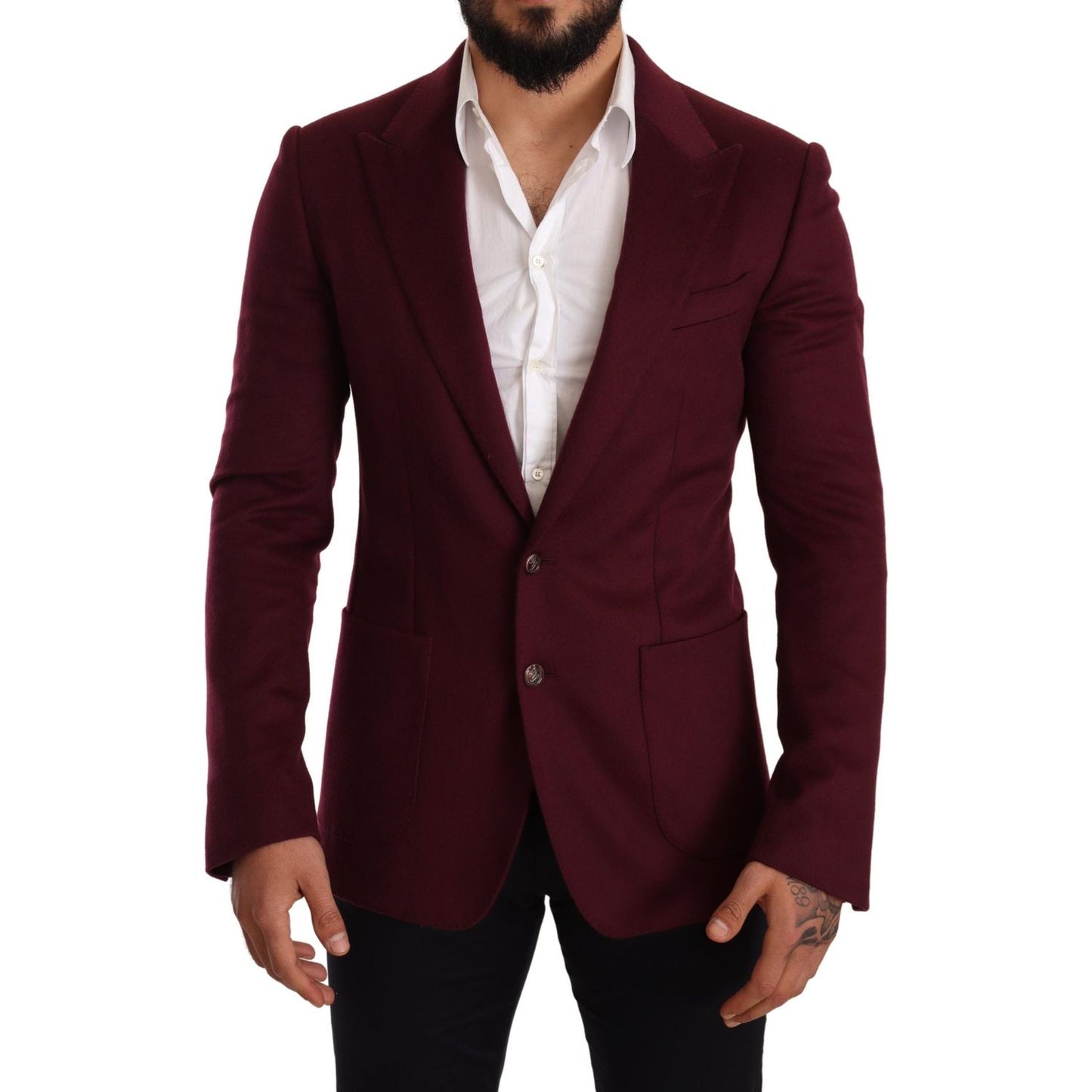 Dolce & Gabbana Maroon Cashmere Slim Fit Coat Jacket Blazer Dolce & Gabbana