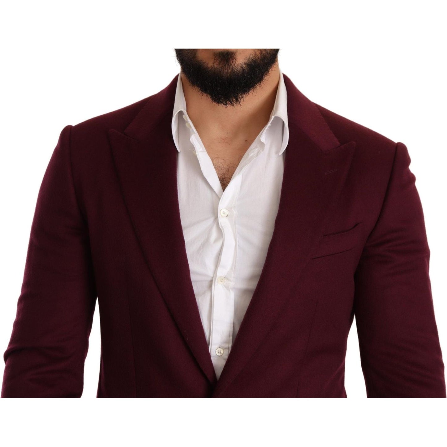 Dolce & Gabbana Maroon Cashmere Slim Fit Coat Jacket Blazer Dolce & Gabbana