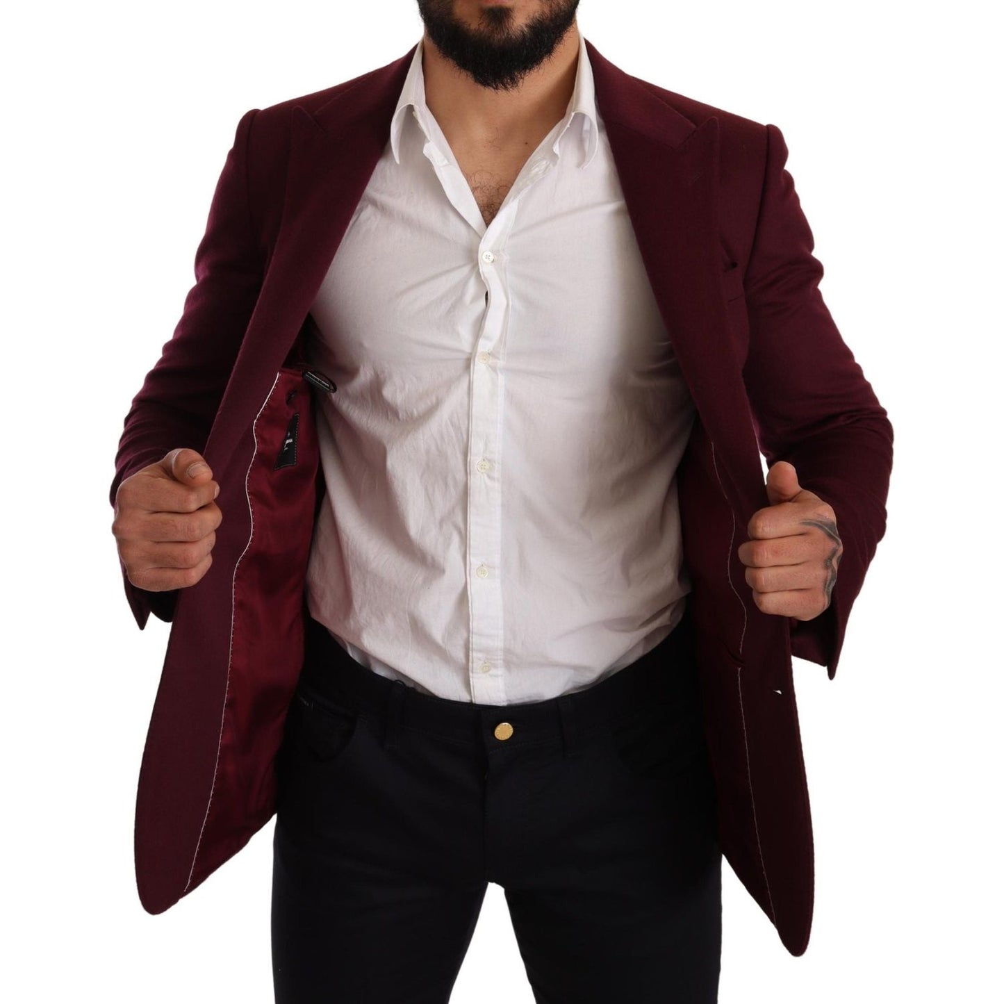 Dolce & Gabbana Maroon Cashmere Slim Fit Coat Jacket Blazer Dolce & Gabbana