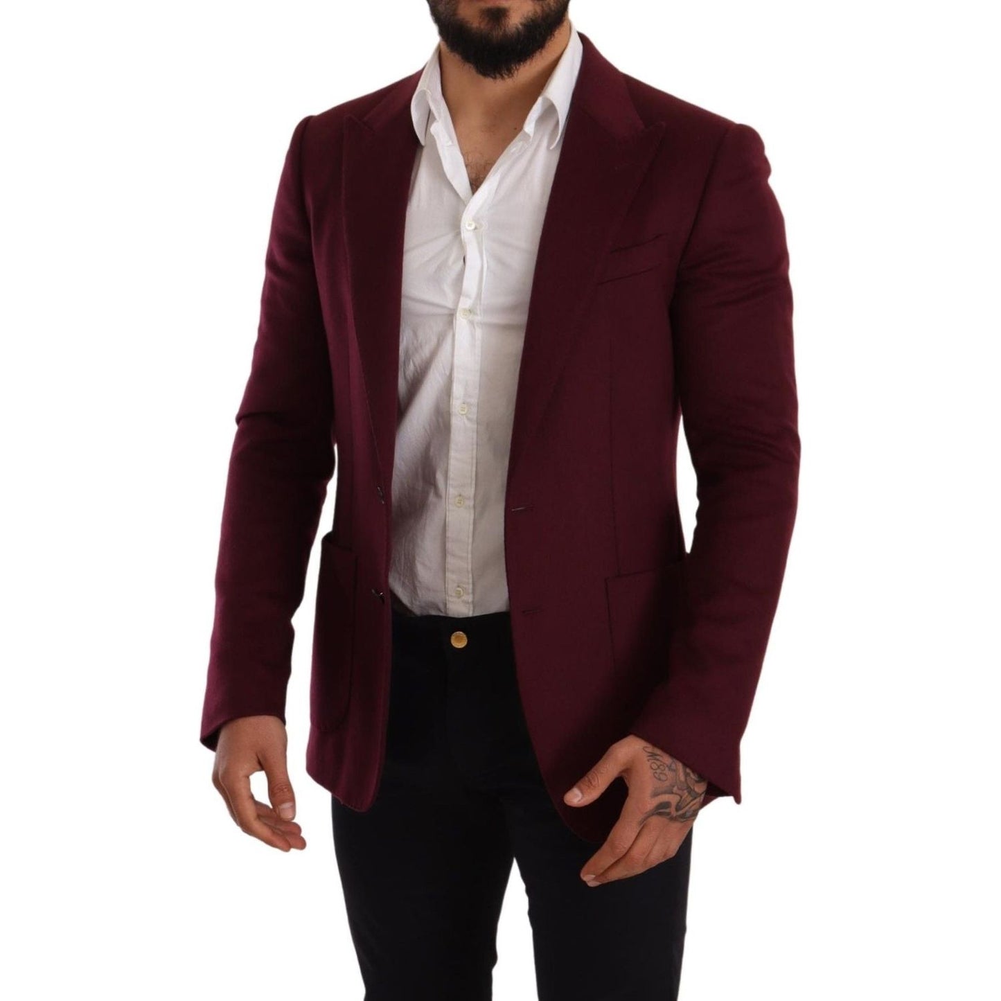 Dolce & Gabbana Maroon Cashmere Slim Fit Coat Jacket Blazer Dolce & Gabbana