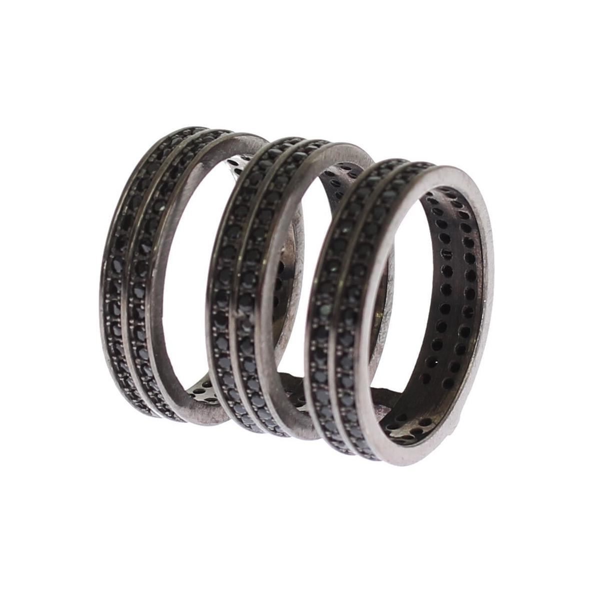 Nialaya Black CZ Rhodium 925 Silver Ring Ring