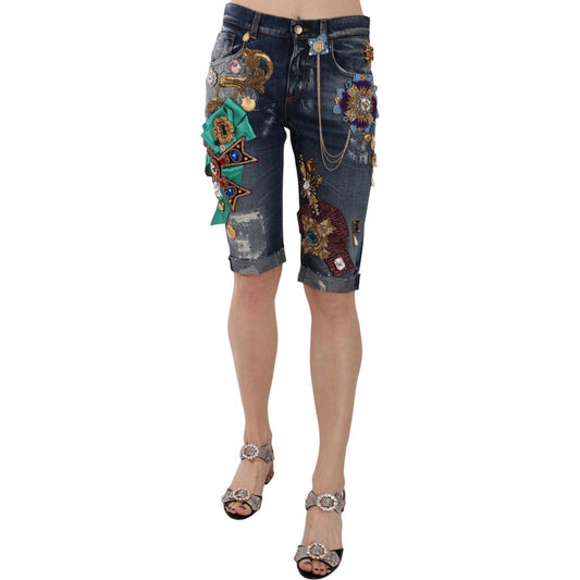 Dolce & Gabbana Elegant Knee-Length Embellished Denim Shorts Dolce & Gabbana Dark Slate Gray