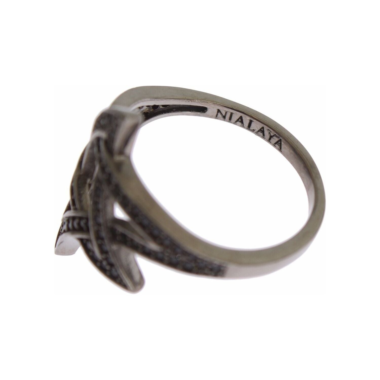 Nialaya Black CZ Rhodium 925 Silver Womens Ring