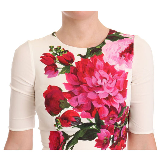 Dolce & Gabbana White Floral Printed Crepe Midi Slit Dress