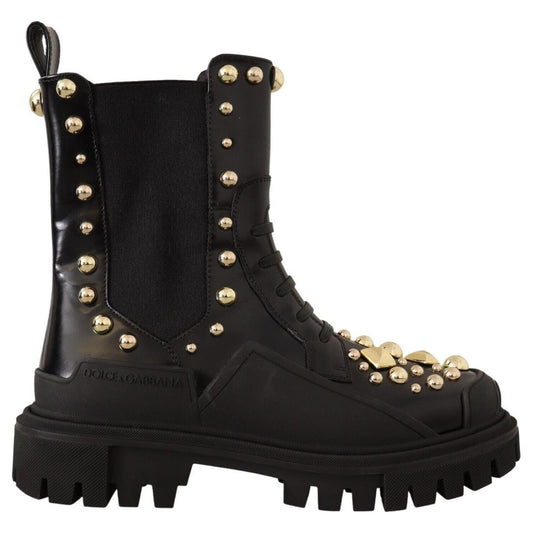 Dolce & Gabbana Studded Leather Combat Boots with Embroidery Dolce & Gabbana Black