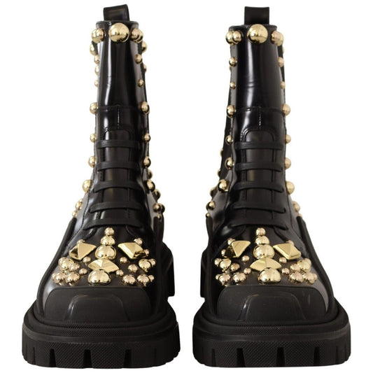Dolce & Gabbana Studded Leather Combat Boots with Embroidery Dolce & Gabbana Black