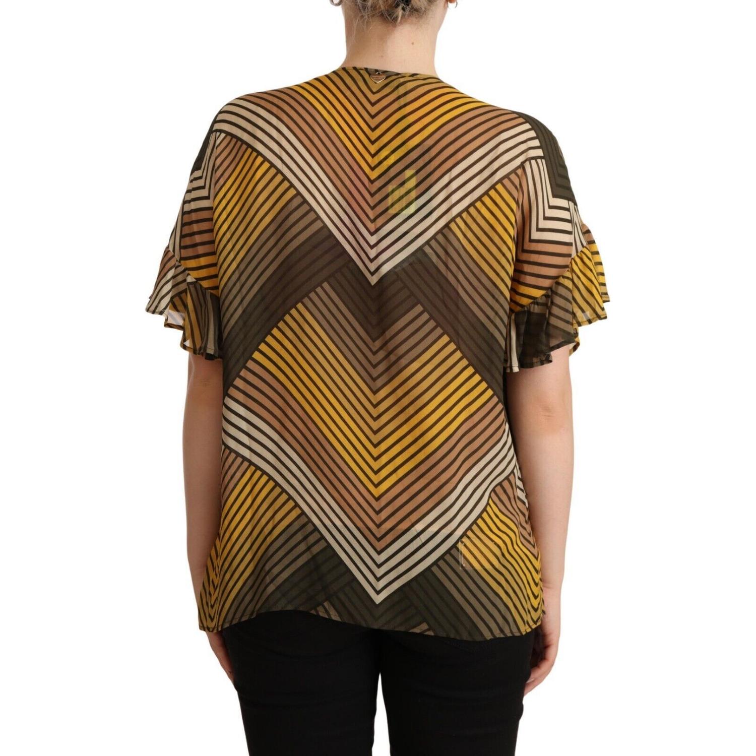 Twinset Multicolor Stripes Short Sleeves Round Neck Top Blouse