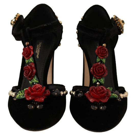 Dolce & Gabbana Elegant Velvet T-Strap Mary Jane Pumps Dolce & Gabbana Black