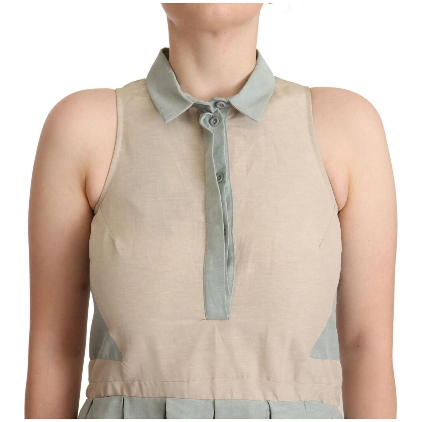 Comeforbreakfast Multicolor Collared Sleeveless Sheath Dress 1728,29% Cotton,32% Nylon,67345645728,Clothing,Comeforbreakfast,Dresses - Clothing,Dresses - Women - Clothing,IT40|S,Material: 39% Linen,Midi - Dresses - Clothing,Multicolor,New with tags,Sleeve