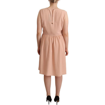 Twinset Beige Polyester Sleeveless Shift Knee Length Dress WOMAN DRESSES