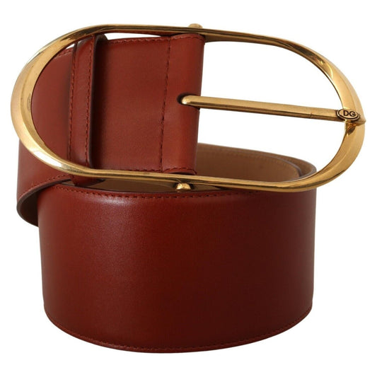 Dolce & Gabbana Elegant Maroon Leather Belt with Gold Accents Dolce & Gabbana Saddle Brown