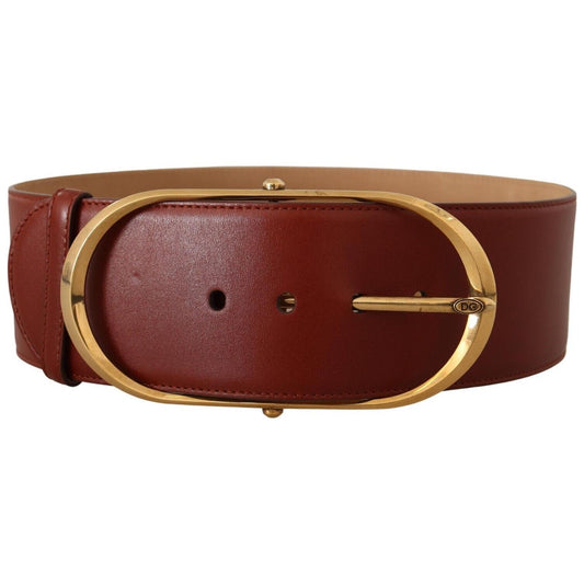 Dolce & Gabbana Elegant Maroon Leather Belt with Gold Accents Dolce & Gabbana Saddle Brown