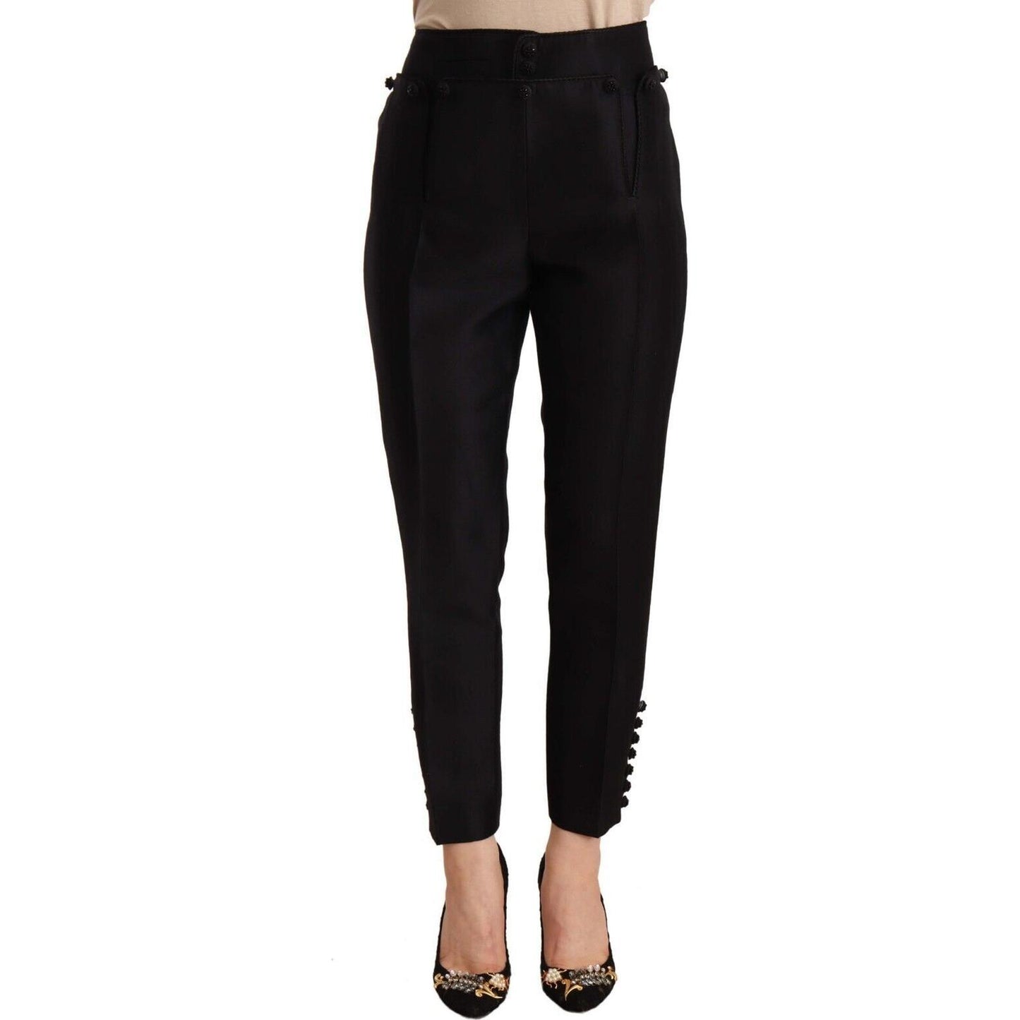 Dsquared² Black Button Embellished Cropped High Waist Pants 1728,67345645728,Black,Clothing,Cropped Pants - Pants - Clothing,Dsquared²,IT40|S,Jeans & Pants - Women - Clothing,New with tags,Pants - Clothing,Women,Women - Clothing