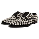 Dolce & Gabbana Black Leather Crystals Lace Up Formal Shoes LA9662 - 41