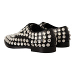 Dolce & Gabbana Black Leather Crystals Lace Up Formal Shoes LA9662 - 41