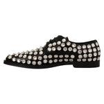 Dolce & Gabbana Black Leather Crystals Lace Up Formal Shoes LA9662 - 41