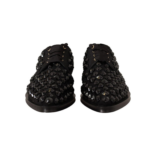 Dolce & Gabbana Elegant Gros Grain Lace-Up Jeweled Flats Dolce & Gabbana Black
