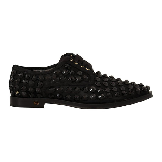 Dolce & Gabbana Elegant Gros Grain Lace-Up Jeweled Flats Dolce & Gabbana Black