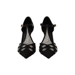 Dolce & Gabbana Black Crystals T-strap Heels Pumps Shoes LA9633 - 39