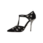 Dolce & Gabbana Black Crystals T-strap Heels Pumps Shoes LA9633 - 39