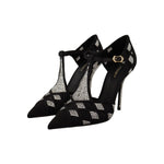 Dolce & Gabbana Black Crystals T-strap Heels Pumps Shoes LA9633 - 39