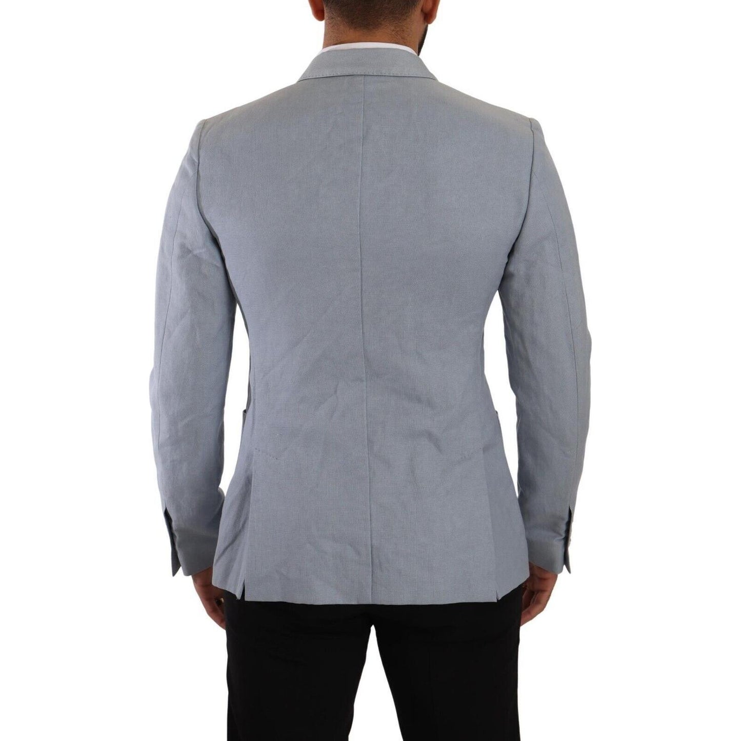 Dolce & Gabbana Blue Cotton Linen Slim Fit Jacket Coat Blazer Dolce & Gabbana