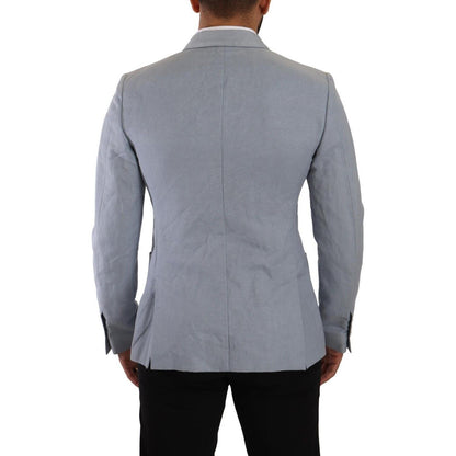 Dolce & Gabbana Blue Cotton Linen Slim Fit Jacket Coat Blazer Dolce & Gabbana