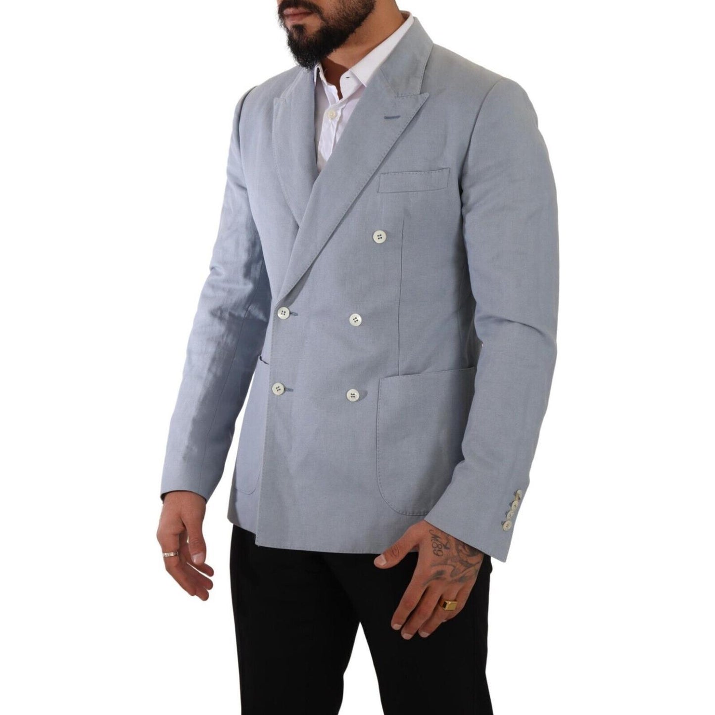 Dolce & Gabbana Blue Cotton Linen Slim Fit Jacket Coat Blazer Dolce & Gabbana