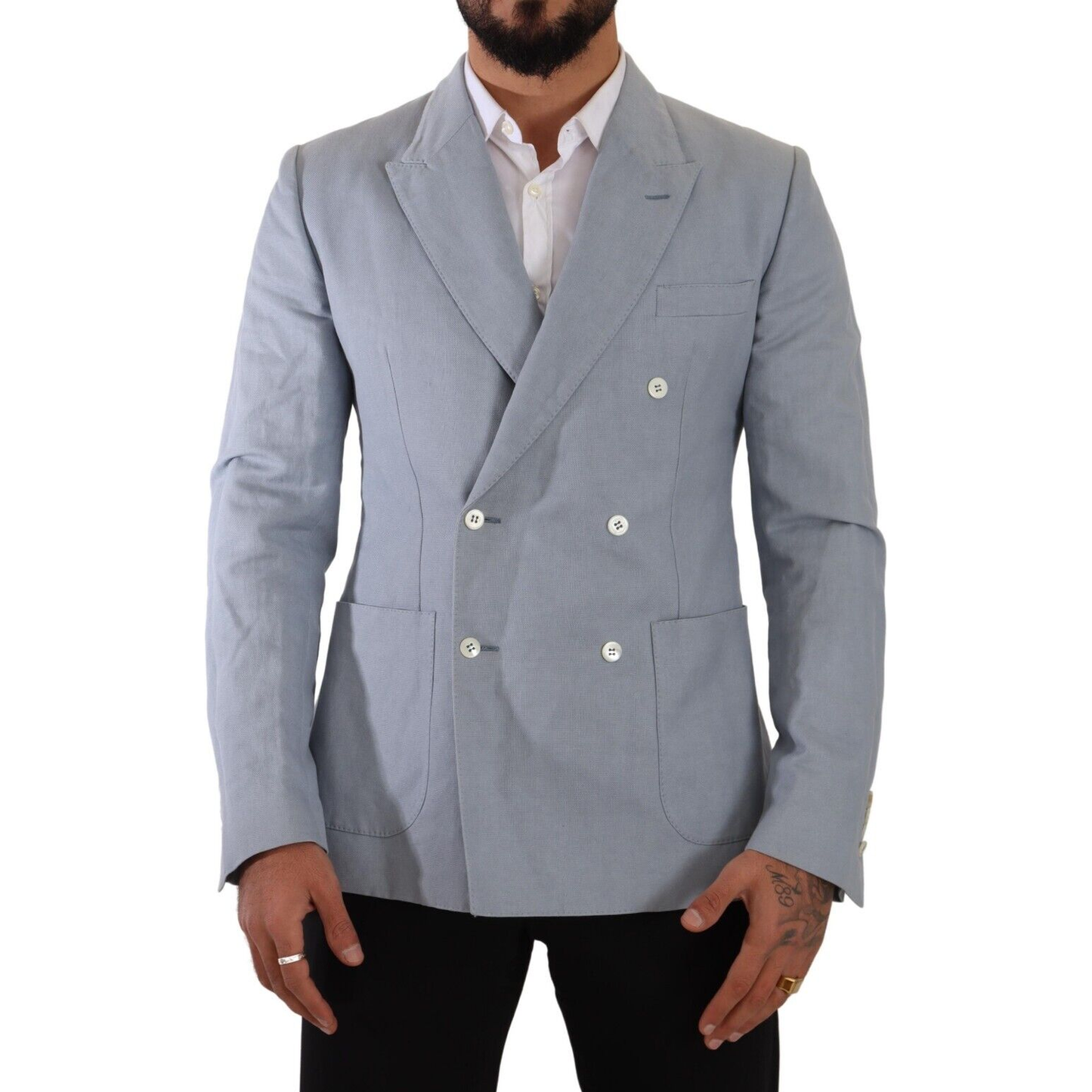 Dolce & Gabbana Blue Cotton Linen Slim Fit Jacket Coat Blazer Dolce & Gabbana