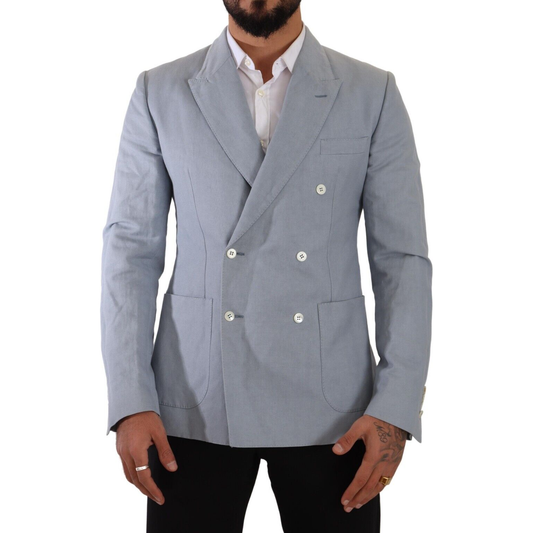Dolce & Gabbana Blue Cotton Linen Slim Fit Jacket Coat Blazer Dolce & Gabbana
