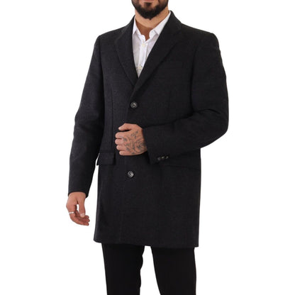 Dolce & Gabbana Dark Gray Wool Over Trench Coat Men Jacket