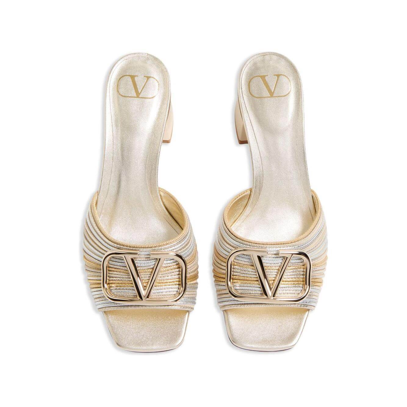 Valentino Garavani Vlogo Signature Metallic Slide Sandal With Cornely Embroidery 60mm WS0HA6XTQBJ1-P25